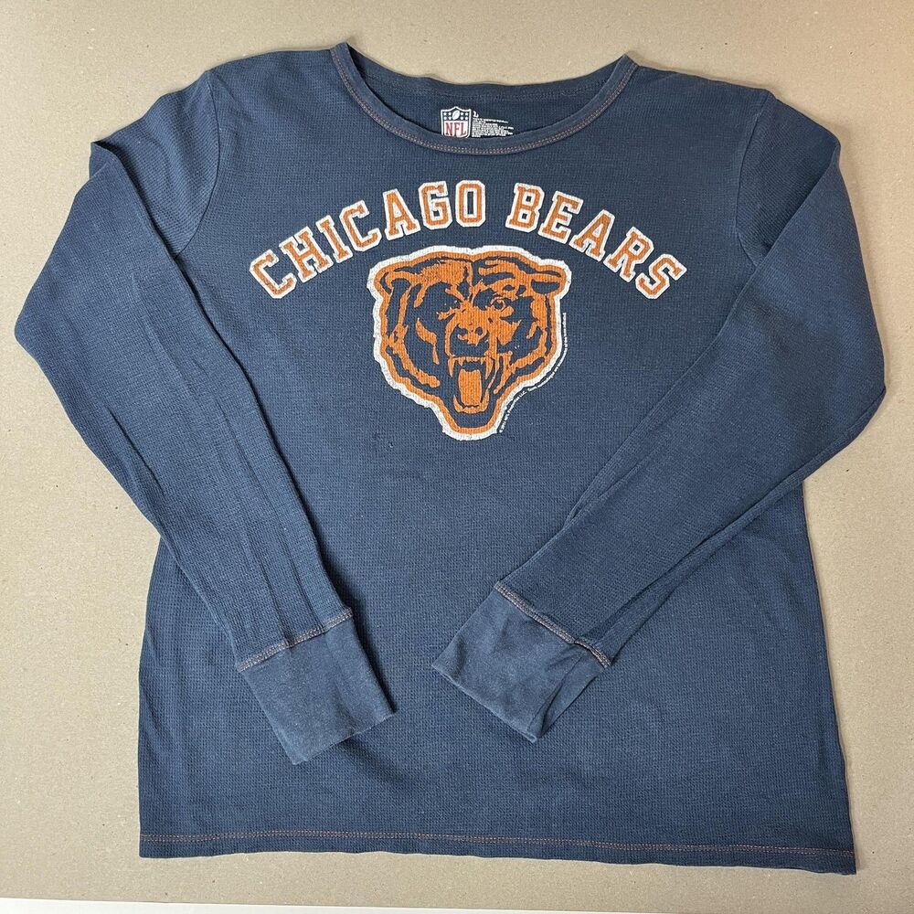 Chicago Bears Shirt Womens Large Blue NFL Football Thermal Long Sleeve NFL
